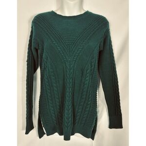 Ana Womens Y2K Green Cable Knit Green‎ Tunic Sweater Top Size XS Holiday Layer